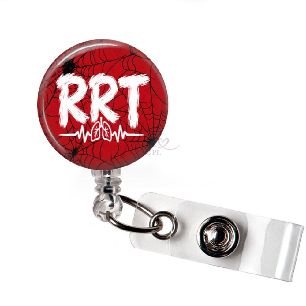 RRT Badge Reel Registered Respiratory Therapist Halloween Spider Web ID Holder